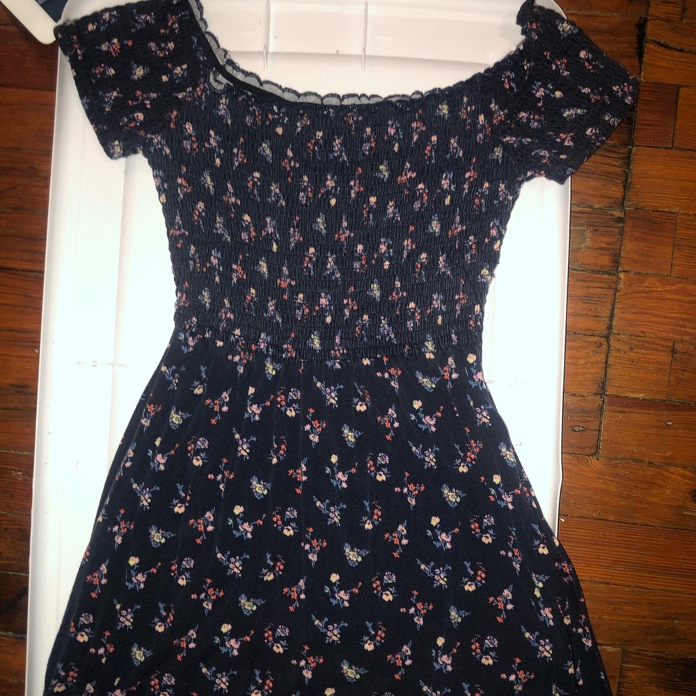 rouched navy dress